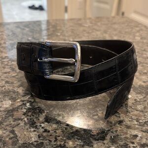 ViCENZA SPORT genuine calfskin alligator print Elegant Black Leather Belt silver